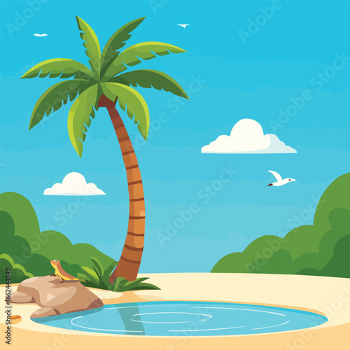 High quality vector illustration of refuge found in oasis for creative projects and digital artwork design purposes