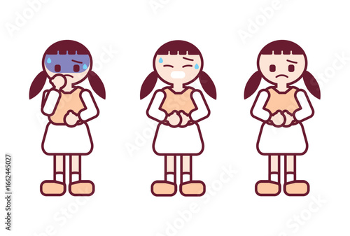 お腹の痛みや不調で辛そうな女の子のイラスト