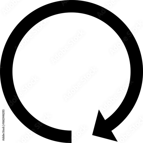 ぐるっと一周まわる黒い矢印、リサイクルやリロード、24時間営業などのコンセプト