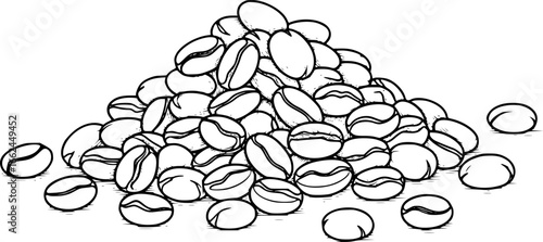 Aromatic Essence: A monochrome illustration of a small pile of meticulously drawn coffee beans, perfect for conveying concepts of morning rituals, energy boosts, and rich flavors