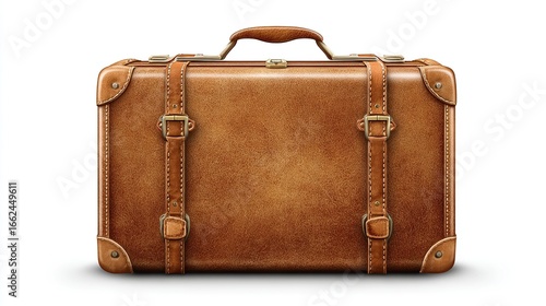 Vintage brown leather suitcase, front view