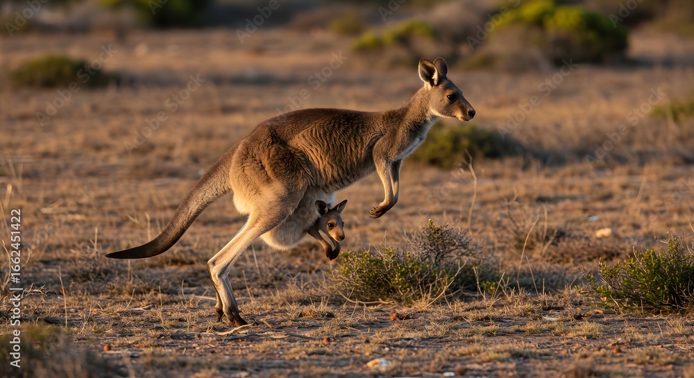 Fototapeta premium Kangaroo mother carrying joey