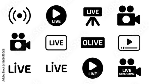 Live streaming and broadcast icons, perfect for modern media and events