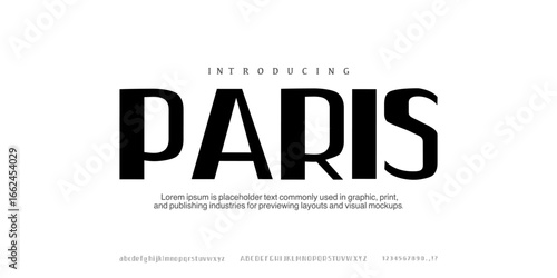 Font Paris. Condensed vector font. Alphabet font with uppercase and lowcase. Classic minimalist font. Simple style modern design text font good looking futuristic fashion brand branding.