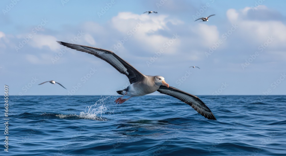 Fototapeta premium Majestic Albatross Soaring Over the Open Ocean, Wings Spread Wide