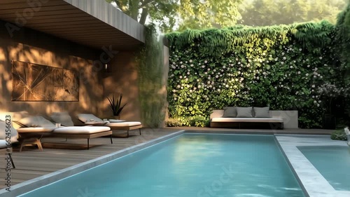 Wallpaper Mural Luxurious outdoor pool with lounge chairs and vertical garden Torontodigital.ca