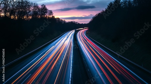 Highway at dusk, light trails