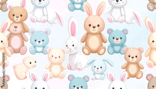 Cute cartoon plush toys seamless pattern