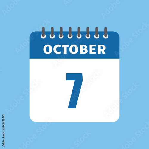 october 7 calendar icon Vector page month design
