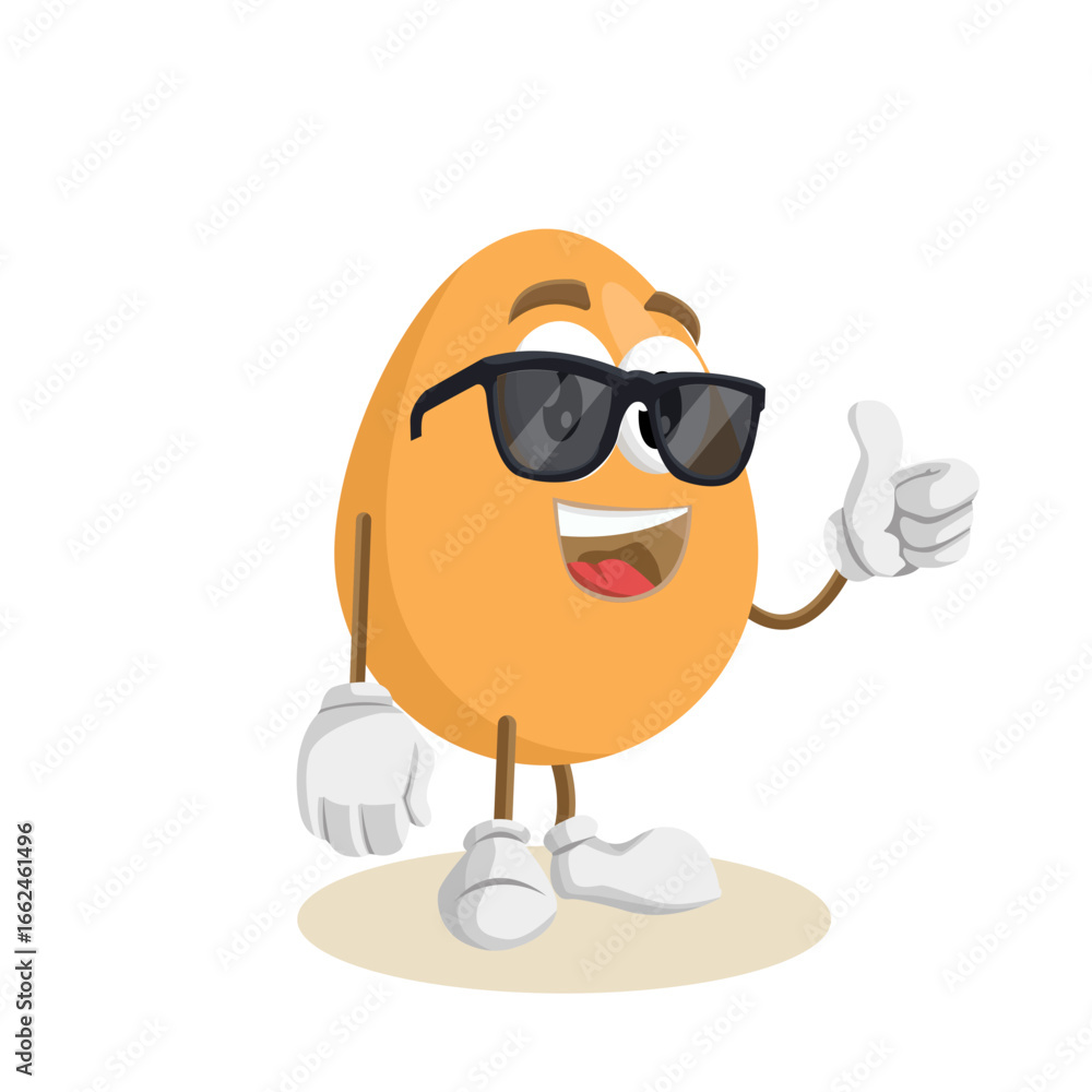 Fototapeta premium Stylish Brown Egg Character Mascot Wearing Sunglasses and Giving Thumbs Up For Premium Quality Success