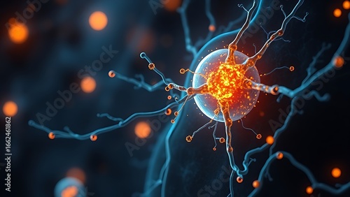 Cellular-level artistic rendering of mitochondria glowing with healing energy powering regeneration within human tissue