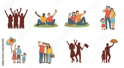 Stock vector illustration of diverse groups of people friends and family together