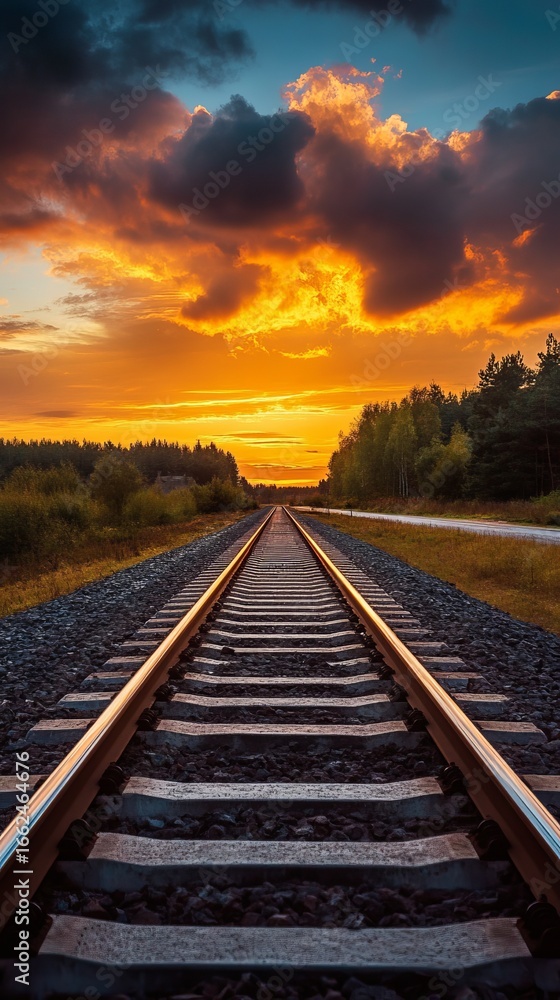 Fototapeta premium Sunset over train tracks