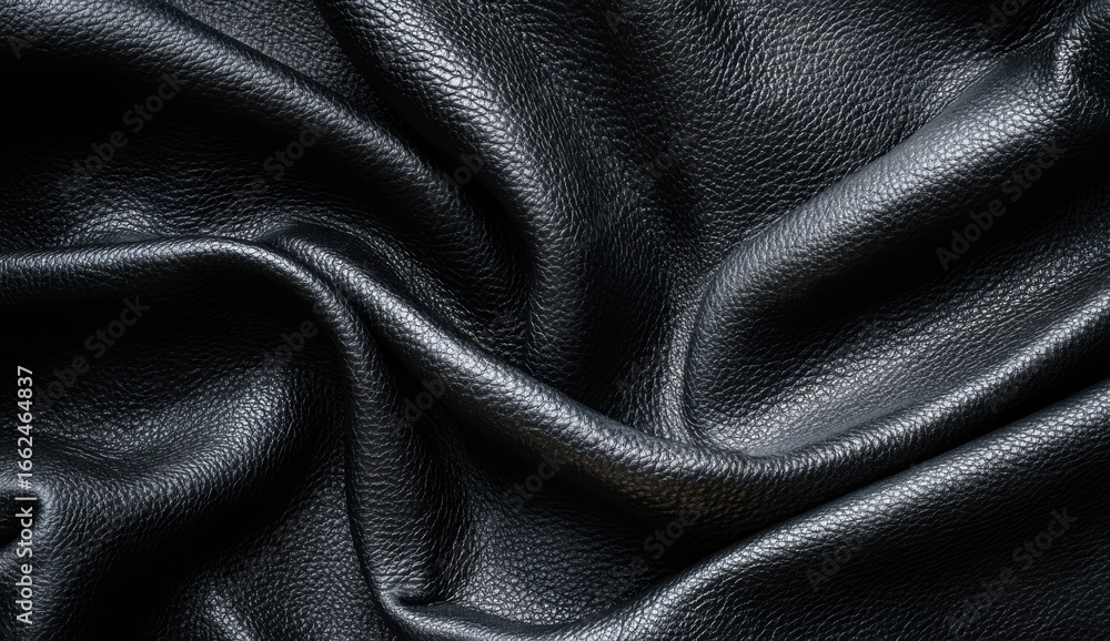 Obraz premium Close-up of smooth, shiny black satin fabric with elegant folds and luxurious texture