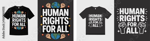 Human Rights for All TShirt Designs Featuring Raised Fists and Earth Icons Shown in Varied Styles