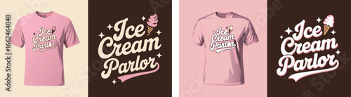 Ice Cream Parlor Design Pink TShirt Mockup and Brown Background Art