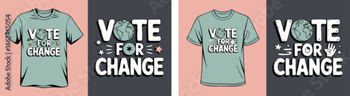 Illustration Featuring MintColored TShirts with Vote for Change Design, Alongside Standalone Text