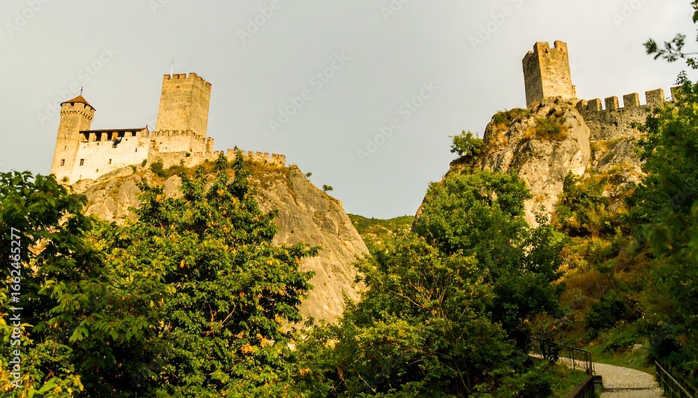 Fototapeta premium Medieval castle nestled in a mountainous landscape