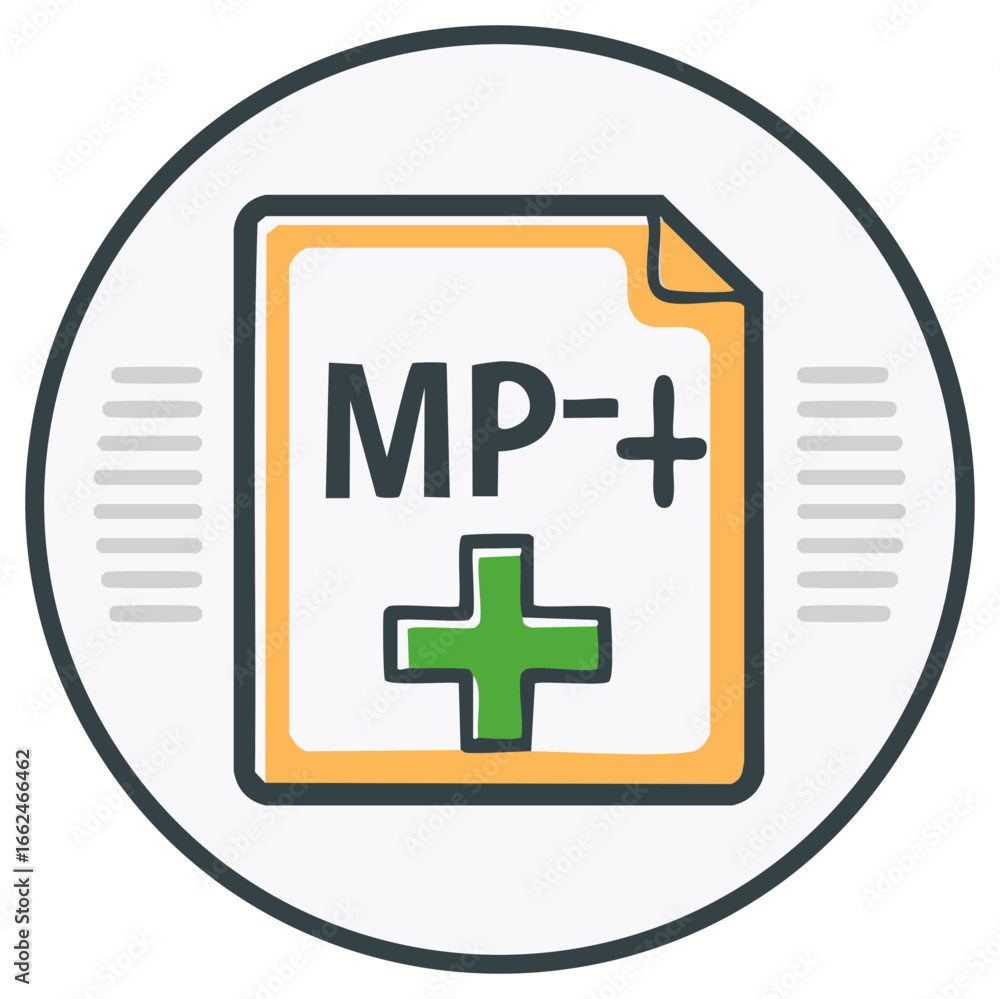 Fototapeta premium MP Data File Icon with Plus Symbol in Green on a Circle