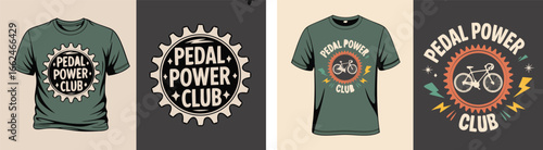 Pedal Power Club TShirt Designs Retro Style Bicycle Gear Logos for Cycling Enthusiasts Apparel