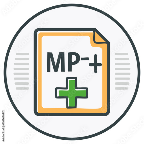 MP Data File Icon with Plus Symbol in Green on a Circle
