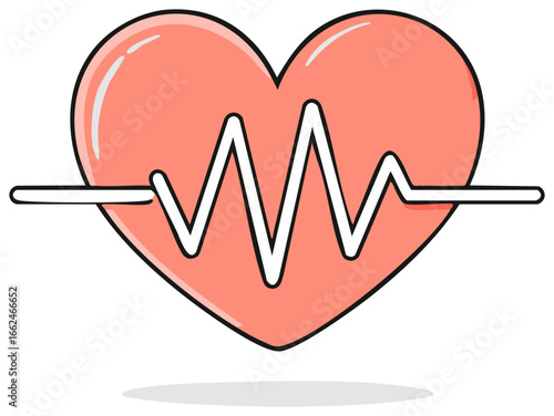 Heart with EKG Line Cartoon Illustration