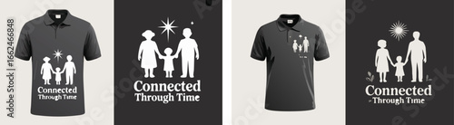 Polo Shirts Featuring Connected Through Time Family Silhouette with Star Design on Dark Fabric