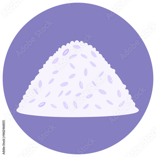 Stylized Rice Heap on Purple Background Illustration, Asian Food Ingredient Icon