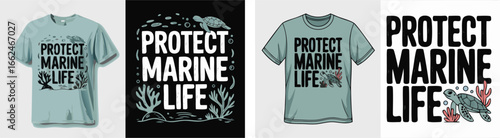 Protect Marine Life TShirt Designs Featuring Sea Turtles and Coral Illustration for Ocean Conservation