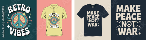 Retro PeaceThemed Apparel Designs TShirts Featuring Peace Symbols and Slogans, Hippie Style Clothing