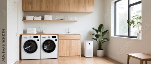 Laundry room in a hotel apartment, home life, indoor space