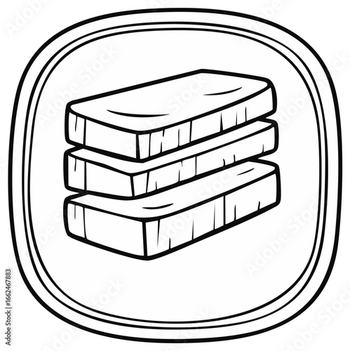 Stacked tofu blocks cartoon icon black and white line art illustration