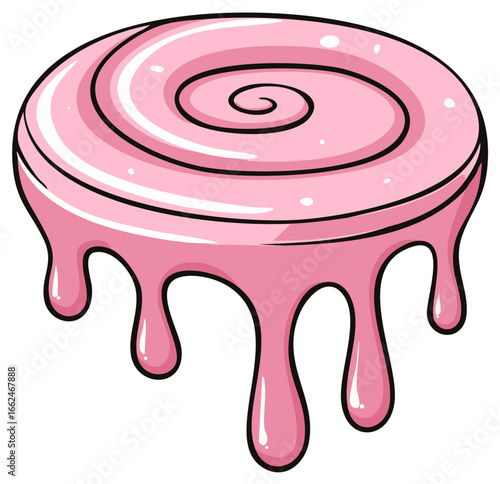 Sweet pink frosting with a spiral top and dripping icing graphic element