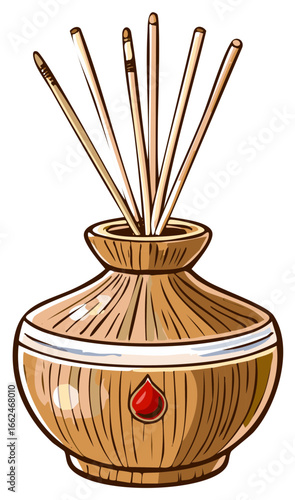 Cartoon illustration of a reed diffuser with aroma sticks for home fragrance and aromatherapy
