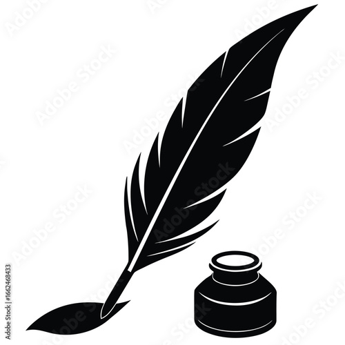 Black quill pen and inkwell writing calligraphy