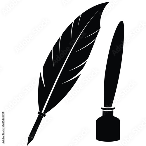 Black quill pen and inkwell writing vintage