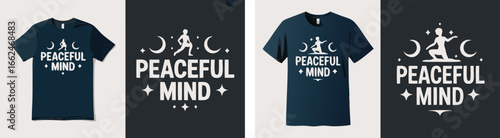 Tshirt Design Featuring Lunar Woman and 'Peaceful Mind' Typography, Stylish Apparel for Meditation and Wellness