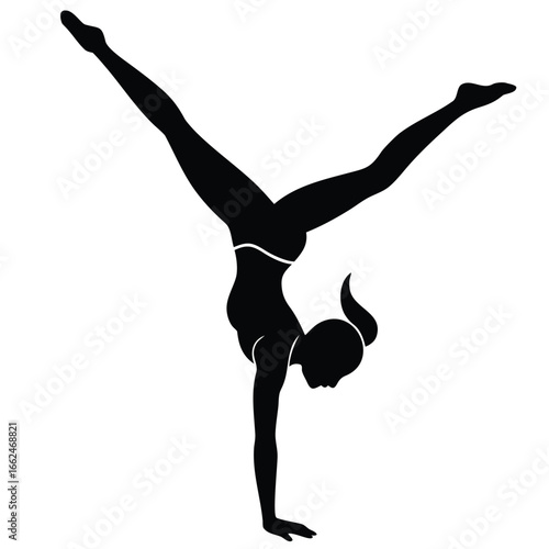 Black silhouette of a gymnast performing a handstand