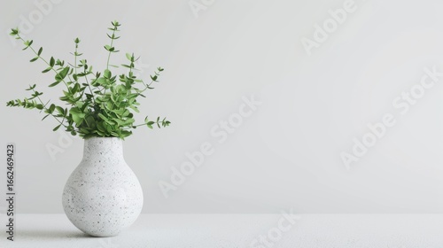 Minimalist Ceramic Vase with Dried Branches Against a White Background