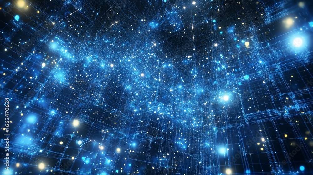 Obraz premium Abstract digital network; glowing blue grid with particles