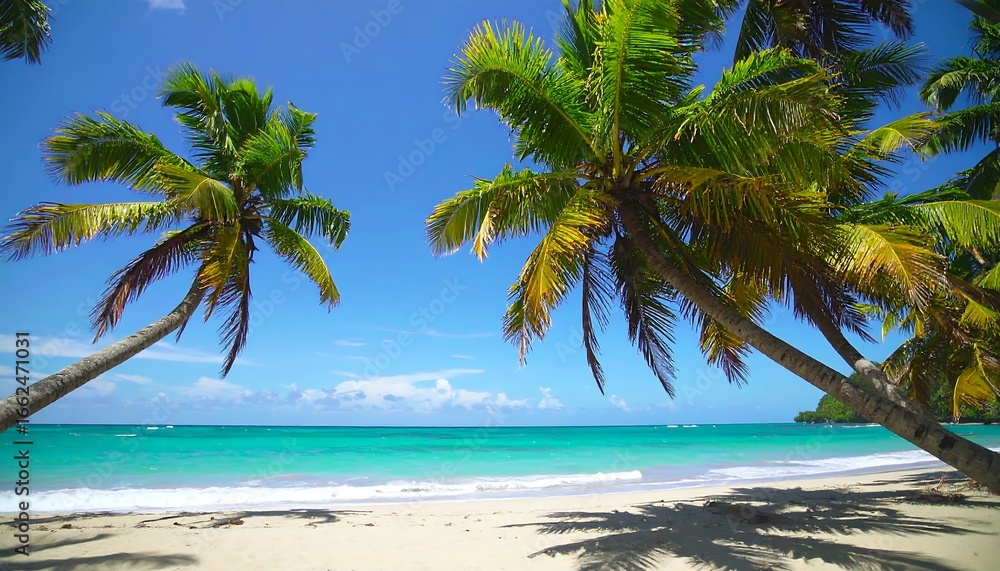 Fototapeta premium Tropical beach scene under palm trees