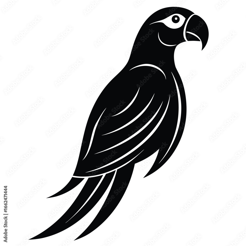 Fototapeta premium Stylized black macaw parrot graphic bird silhouette