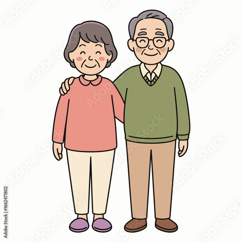 Elderly Couple Cartoon Illustration Grandparents Standing Together