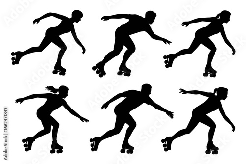 Roller Skating Silhouette Vector Skater Poses Collection
