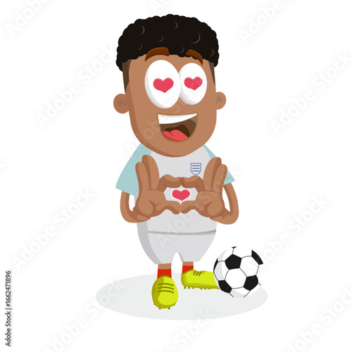 Romantic Soccer Player Character with Heart Eyes Expressing Love and Passion for Football Game and Fans