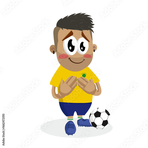 Humble Soccer Player Character In Yellow Jersey Making Heart Sign For Fans After Match