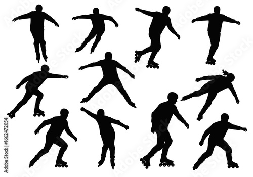 Roller Skating Silhouette Vector Skater Poses Collection
