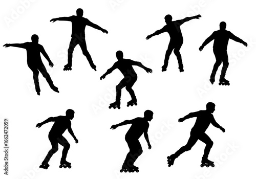 Roller Skating Silhouette Vector Skater Poses Collection