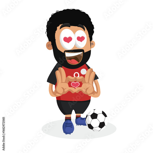 Cute Soccer Player Character With Afro Hair And Heart Eyes Feeling Love For Sport