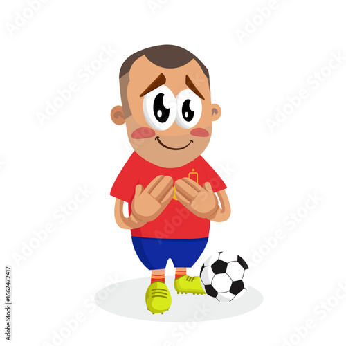 Cute Blushing Soccer Player Character Feeling Happy And Proud After Successful Football Match Performance Illustration